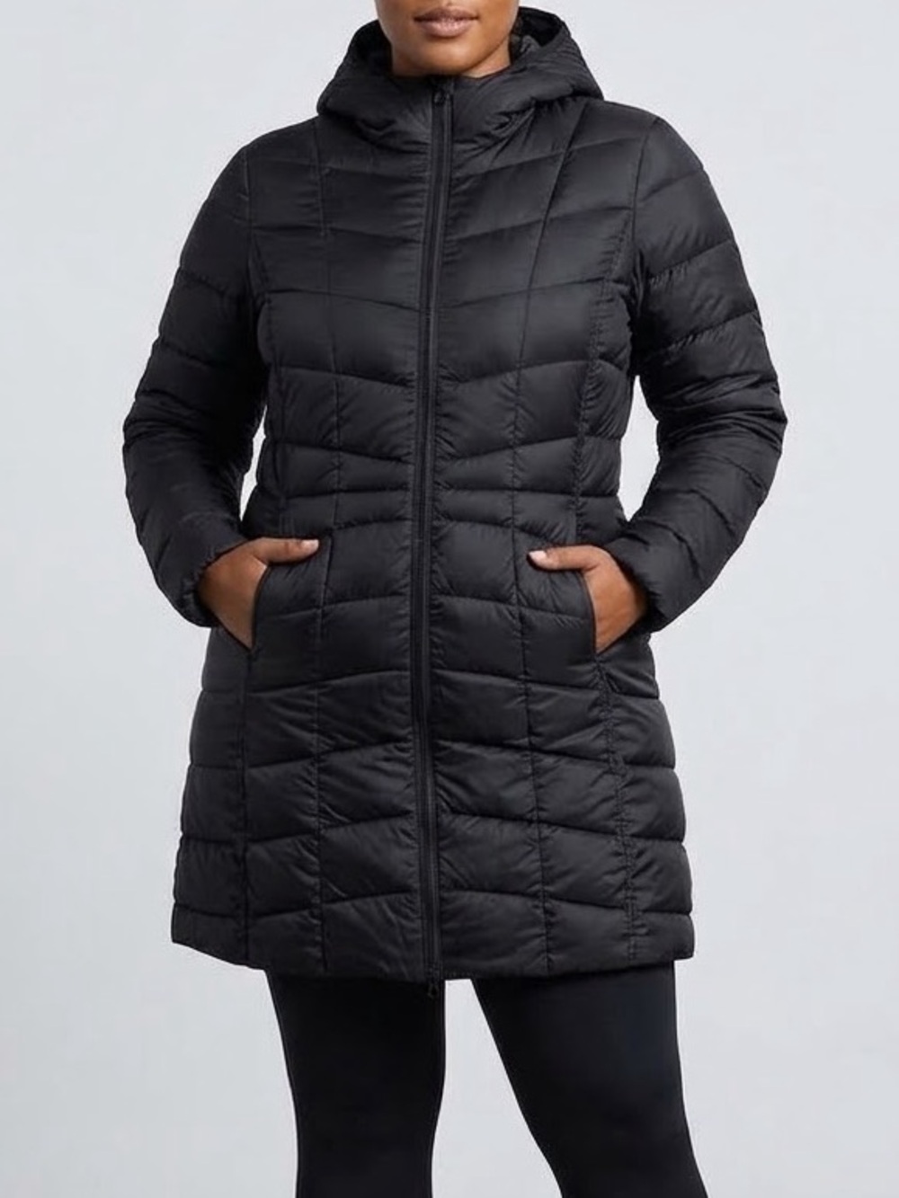 32 Degrees Women's Black Midi Puffer Jacket